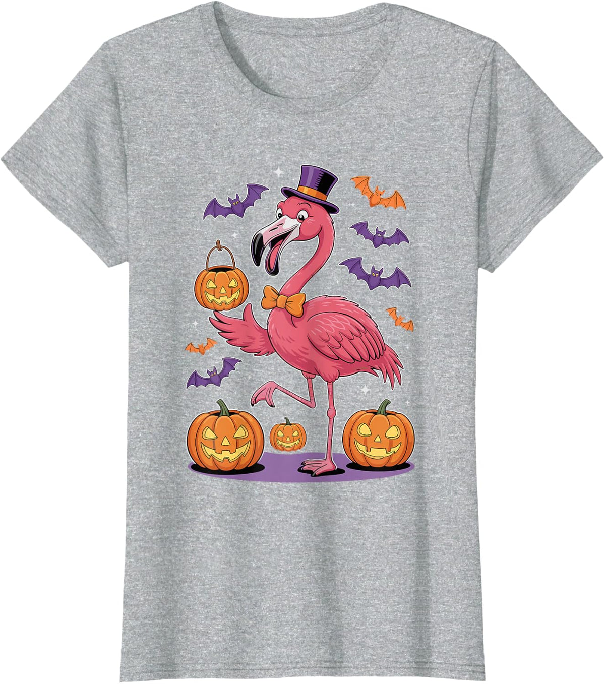 Funny Flamingo Ghosts Halloween Design T-Shirt - Heather Grey