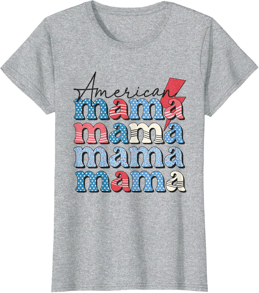 Happy 4th of July Red White & Blue American Patriotic Mama T-Shirt - Heather Grey