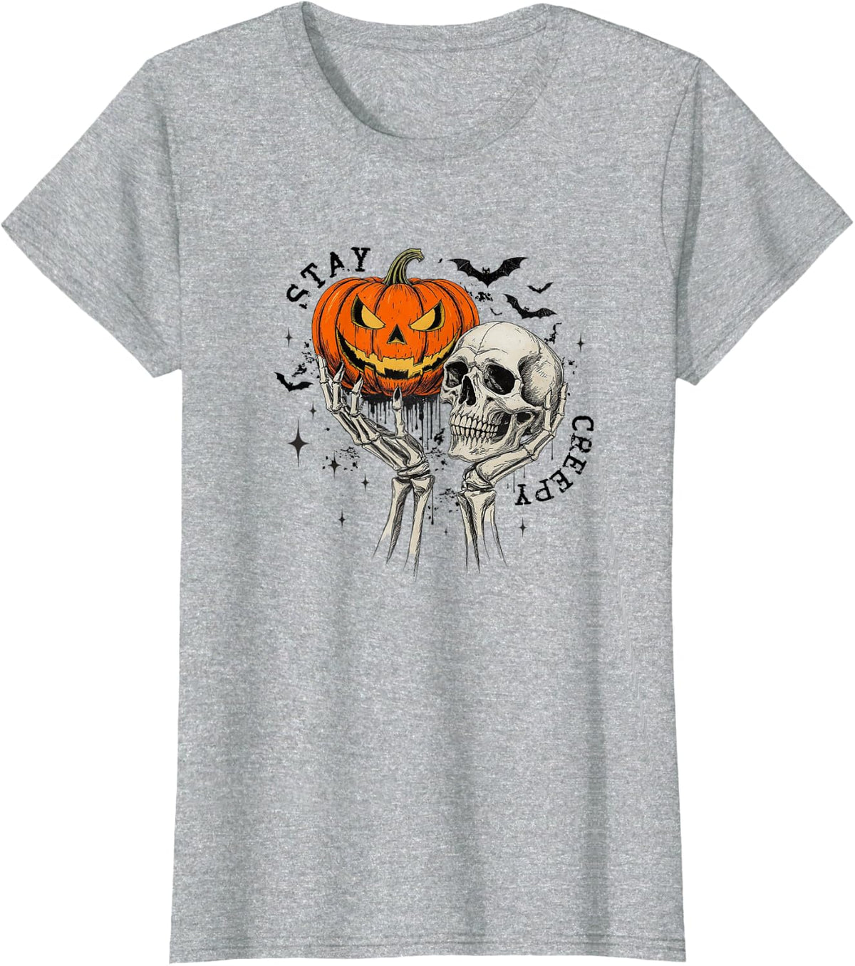 Stay Creepy Retro Spooky T-Shirt - Heather Grey