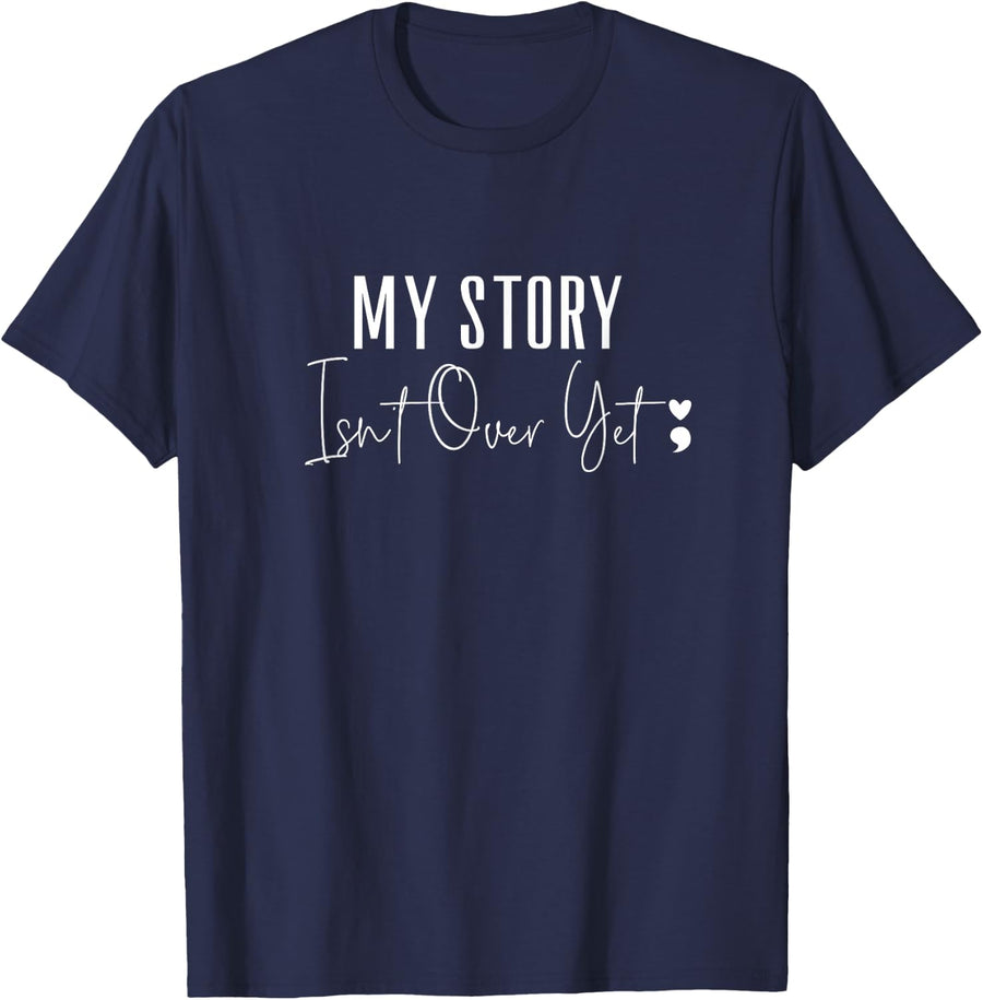 Semicolon Project Heart Depression Awareness My Story T-Shirt - Navy Blue