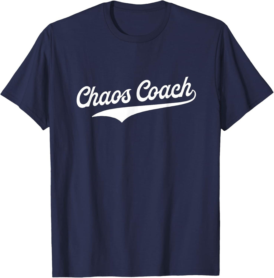 Chaos Coach - Retro University Aesthetic Sports T-Shirt - Navy Blue