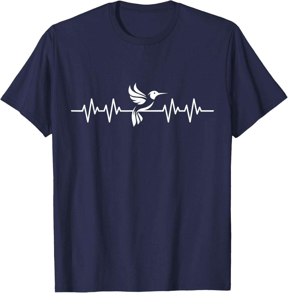 Heartbeat Best Bird Lover, Ruby Throated Hummingbird T-Shirt - Navy Blue