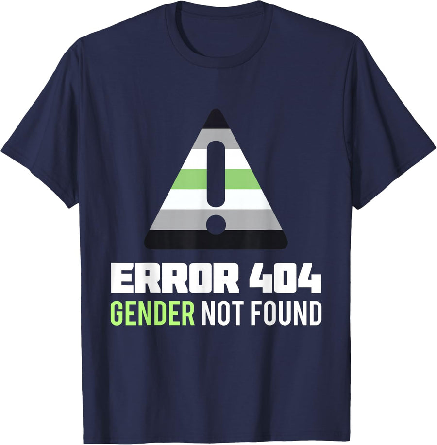 Funny Agender Pride Flag Error 404 Gender Not Found T-Shirt - Navy Blue