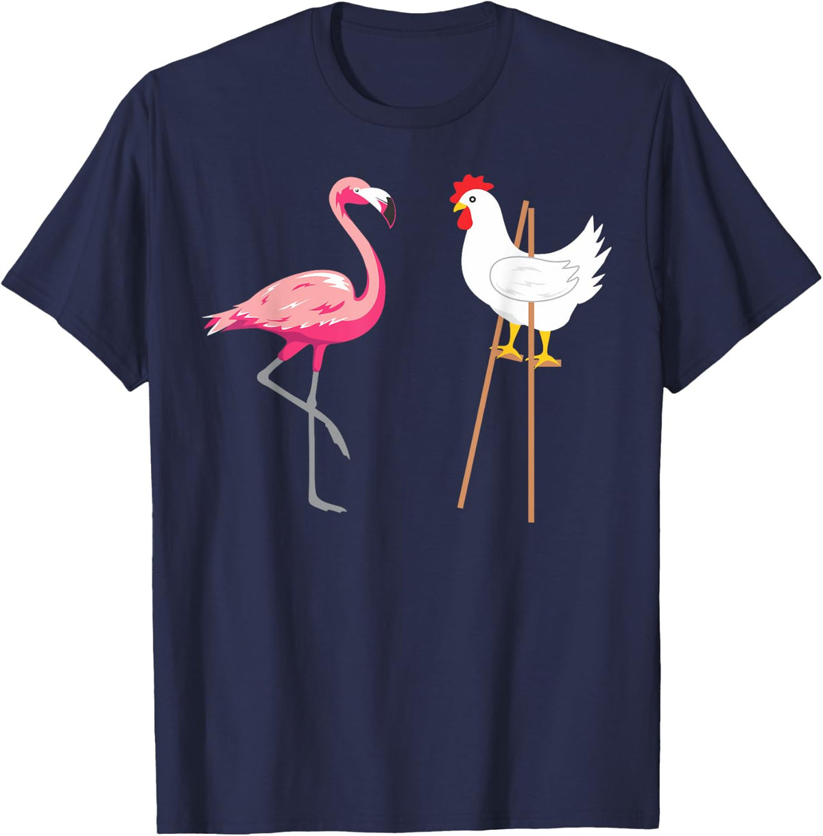 Funny Chicken Pink Flamingo Bird Lover Gift Idea T-Shirt - Navy Blue