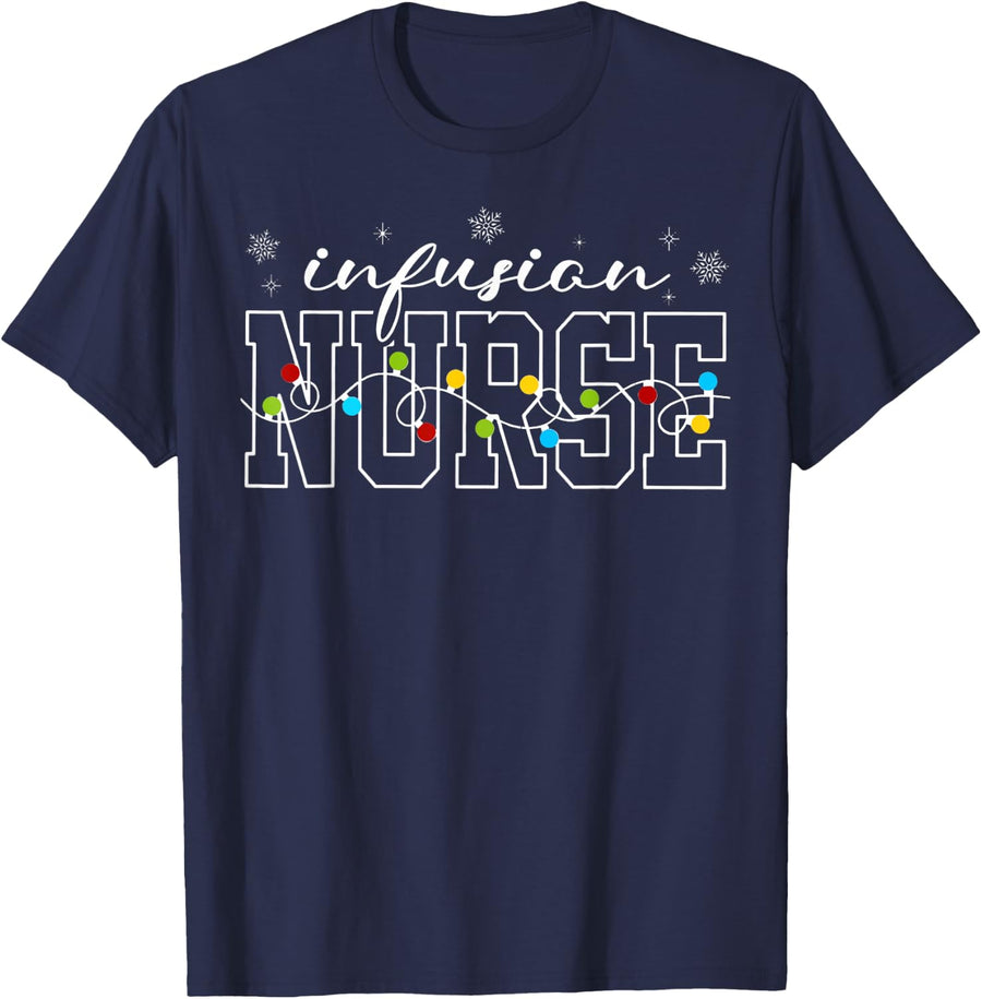 Christmas Infusion Nurse Holiday IV Therapy Oncology Nursing T-Shirt - Navy Blue