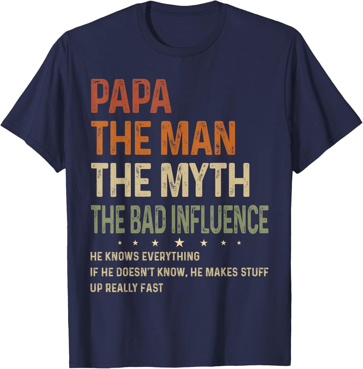 Papa The Man The Myth The Bad Influence Funny Father's Day T-Shirt - Navy Blue