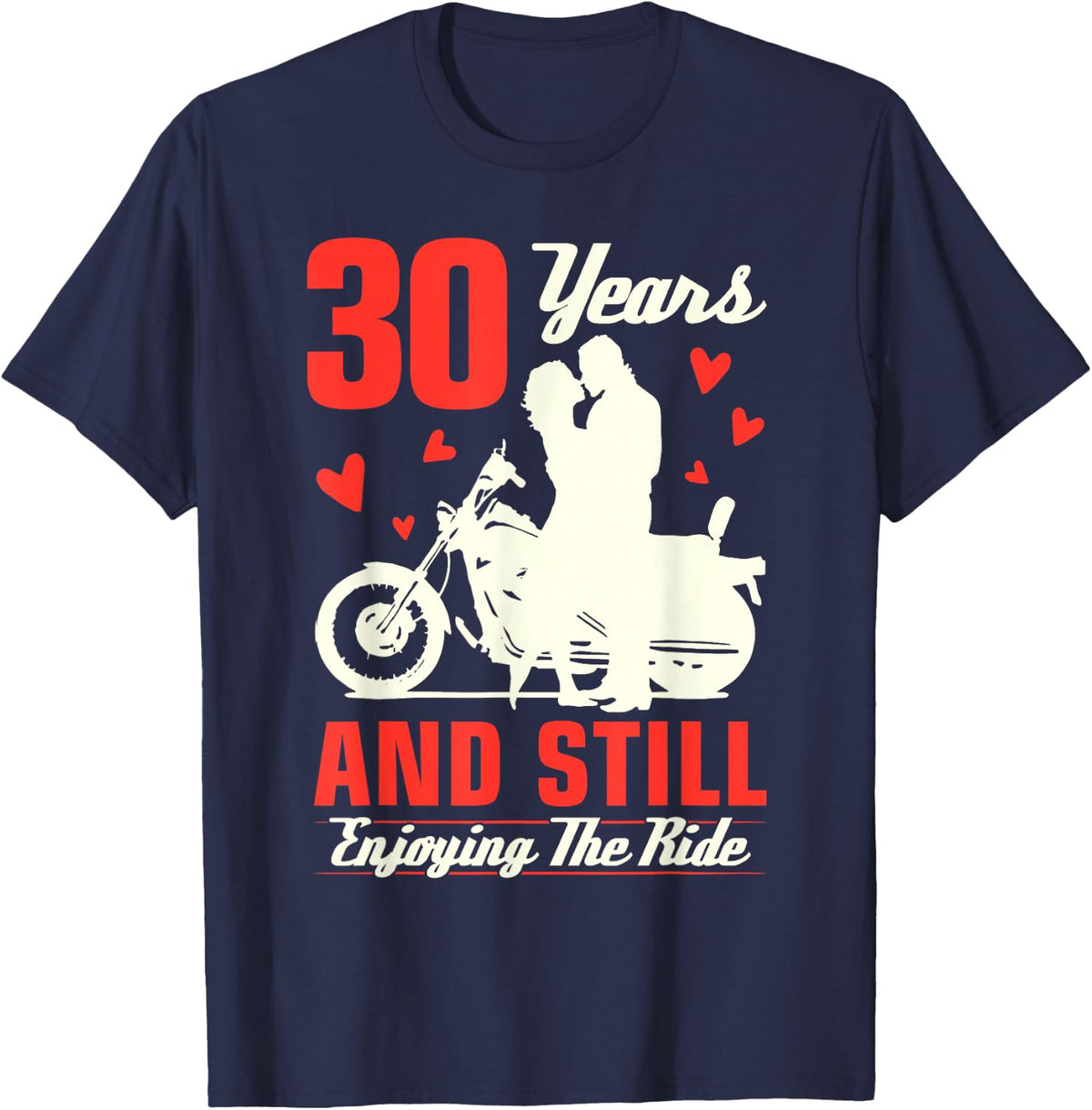 30th Wedding Anniversary Enjoying Ride Motorbike Couple T-Shirt - Navy Blue