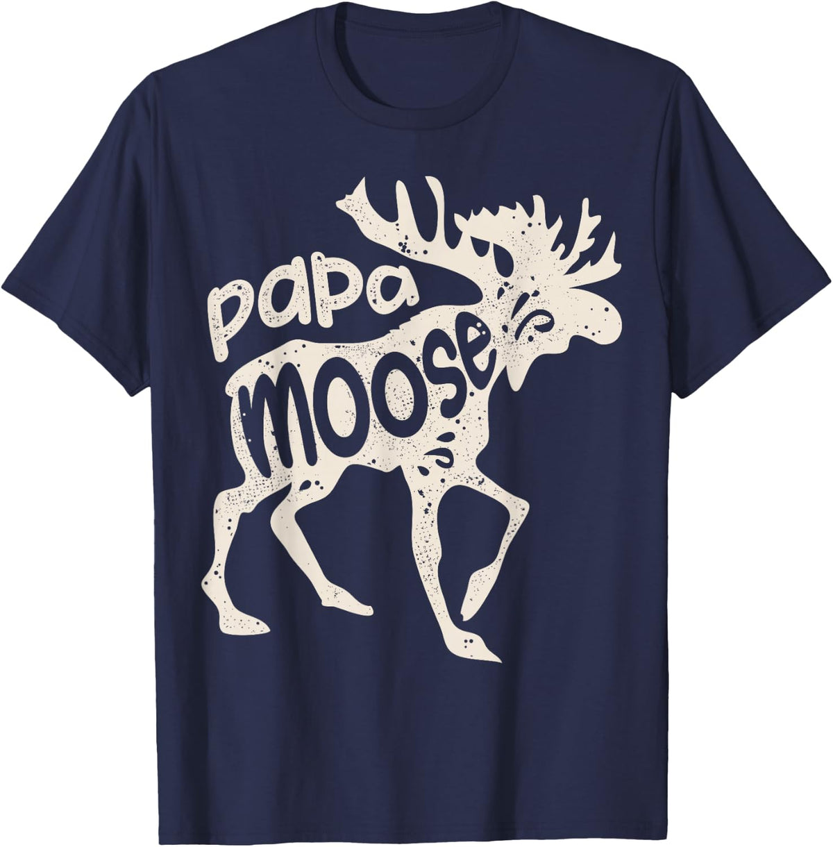 Papa Moose Fathers Day Men Dad Daddy Family Matching Vintage T-Shirt - Navy Blue