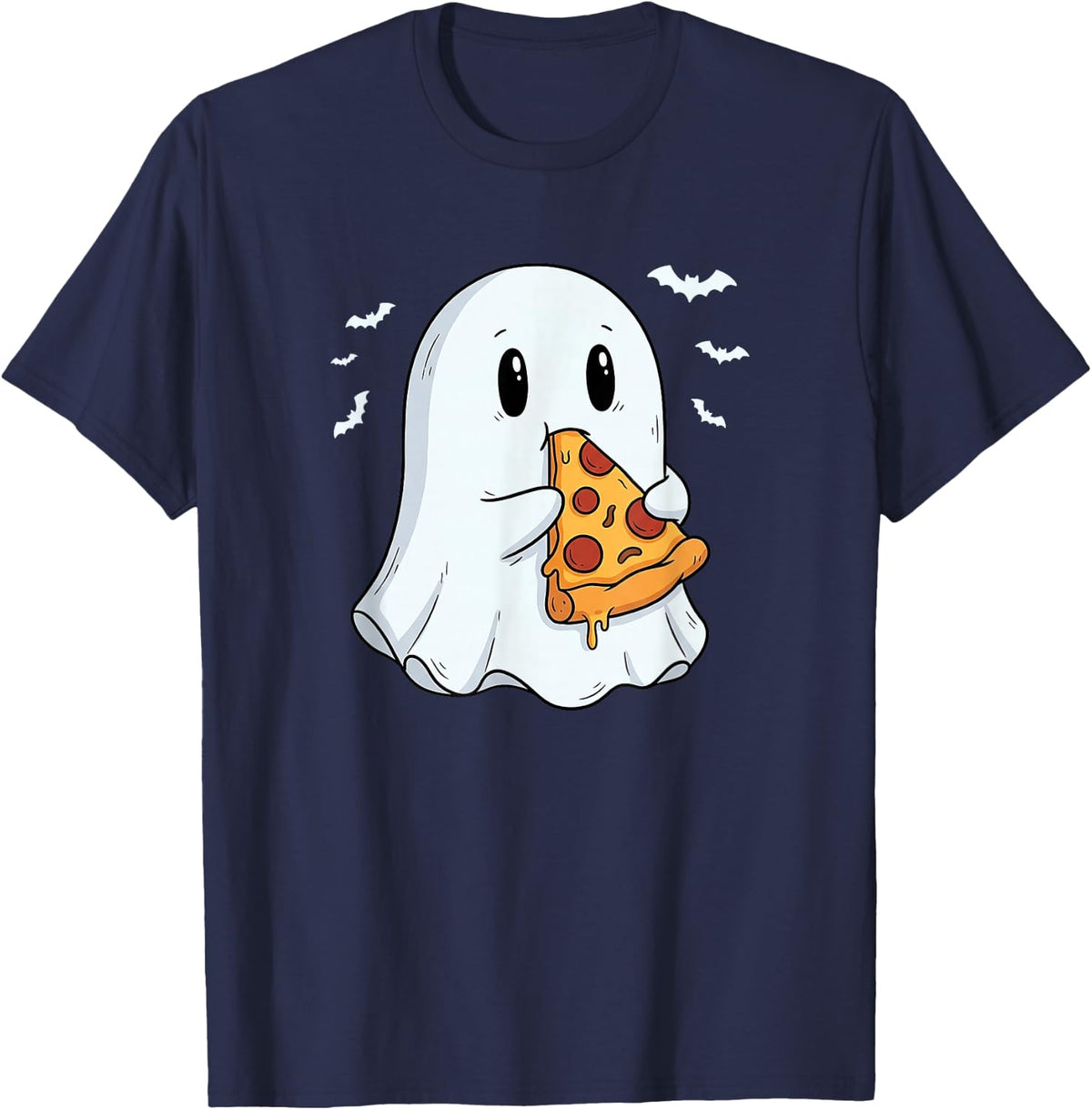 Halloween Ghost Pizza Lover Funny Spooky Food Humor T-Shirt - Navy Blue