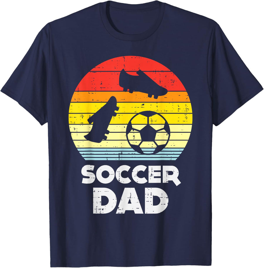 Soccer Dad Sunset Retro Football Player Sport Lover Men Gift T-Shirt - Navy Blue