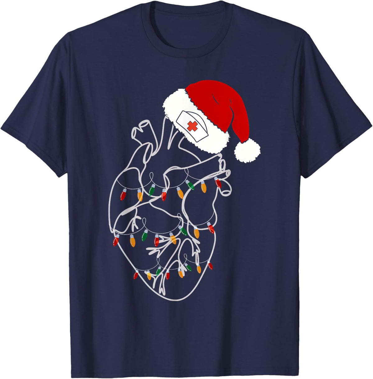 Heart Anatomy Christmas Nursing Santa Hat Anatomical Cardiac T-Shirt - Navy Blue