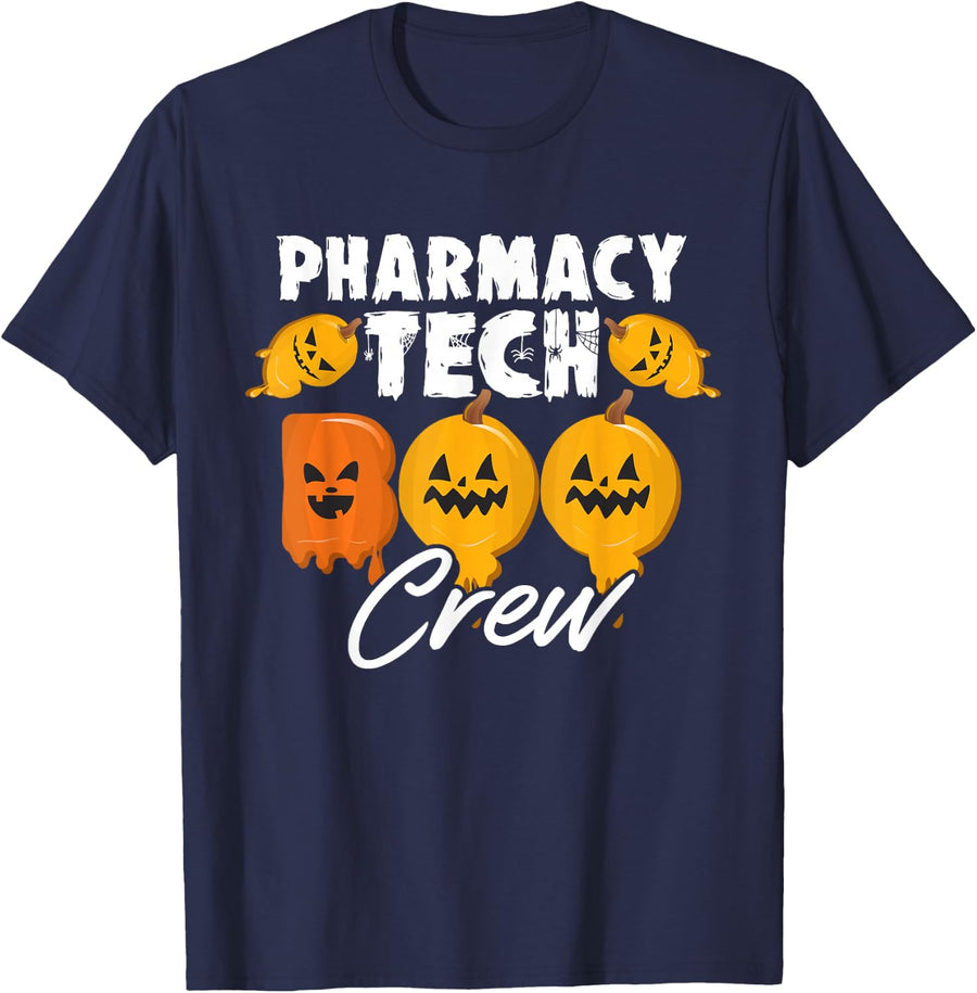 Pharmacy Technician Crew Lazy Halloween Costume Cool Pumpkin T-Shirt - Navy Blue