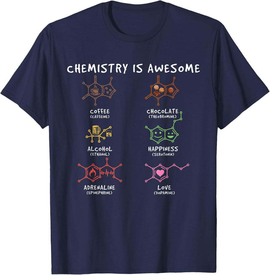 Chocolate, caffeine, alcohol, chemistry, lucky formula T-Shirt - Navy Blue