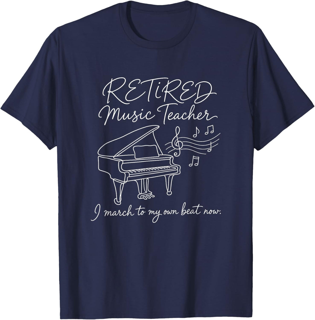 Retired Music Teacher Retirement Minimalist Line Art T-Shirt - Navy Blue