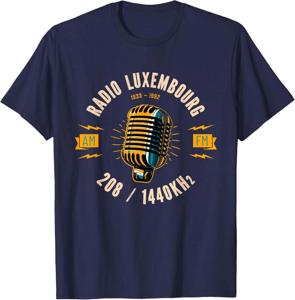 Radio Luxembourg 208 / 1440Kh2. 1933 - 1992. Retro T-Shirt - Navy Blue
