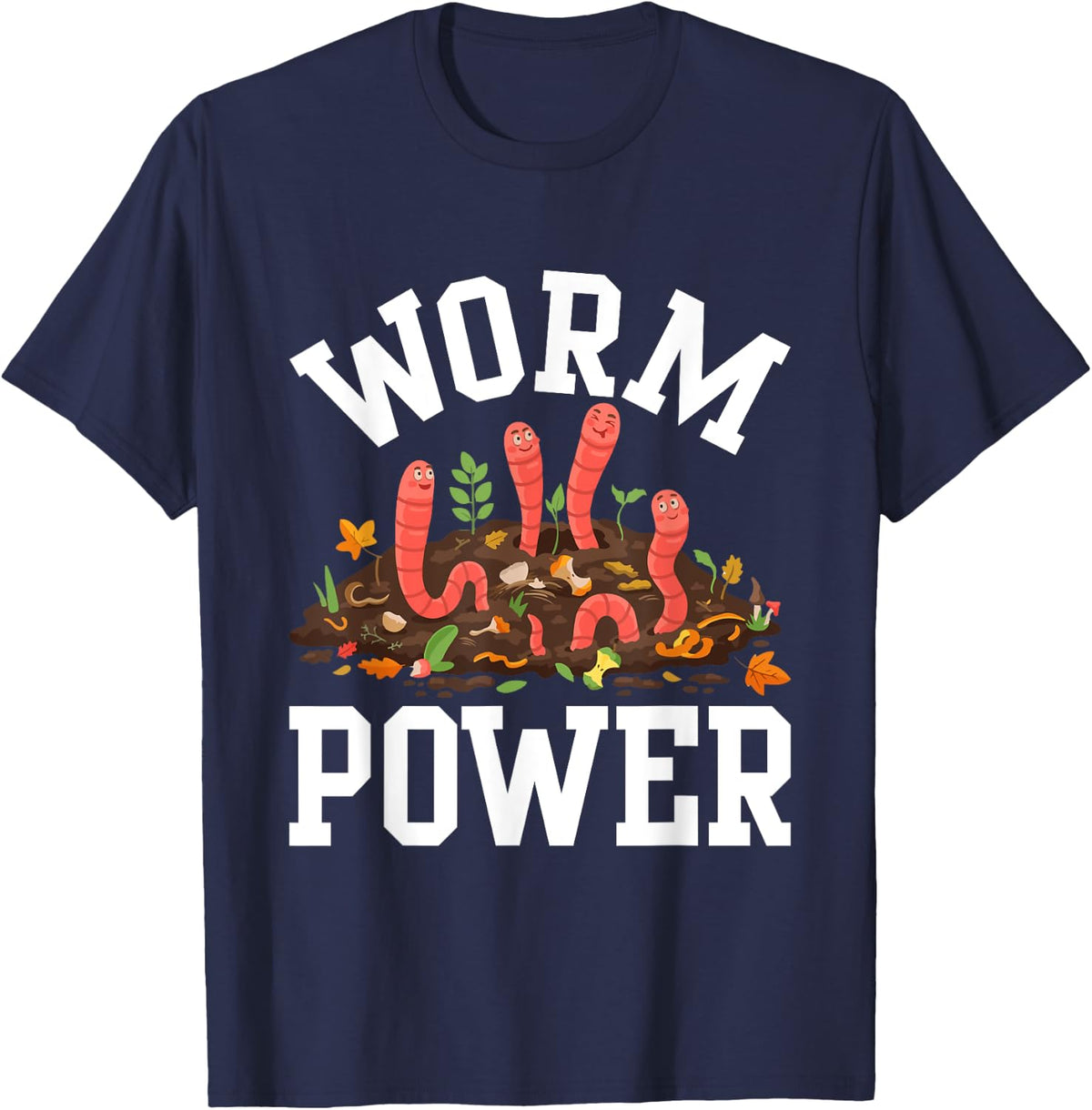 Worm Power Worm Farming T-Shirt Tee for Gardening and Agriculture Enthusiasts - Navy Blue
