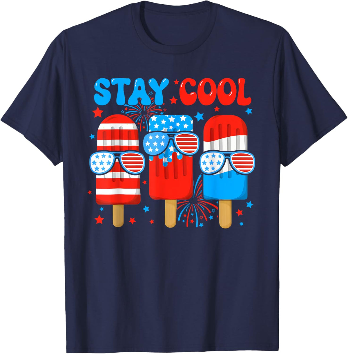 Stay Cool Popsicle Boys Men 4th July American Flag Patriotic T-Shirt - Navy Blue