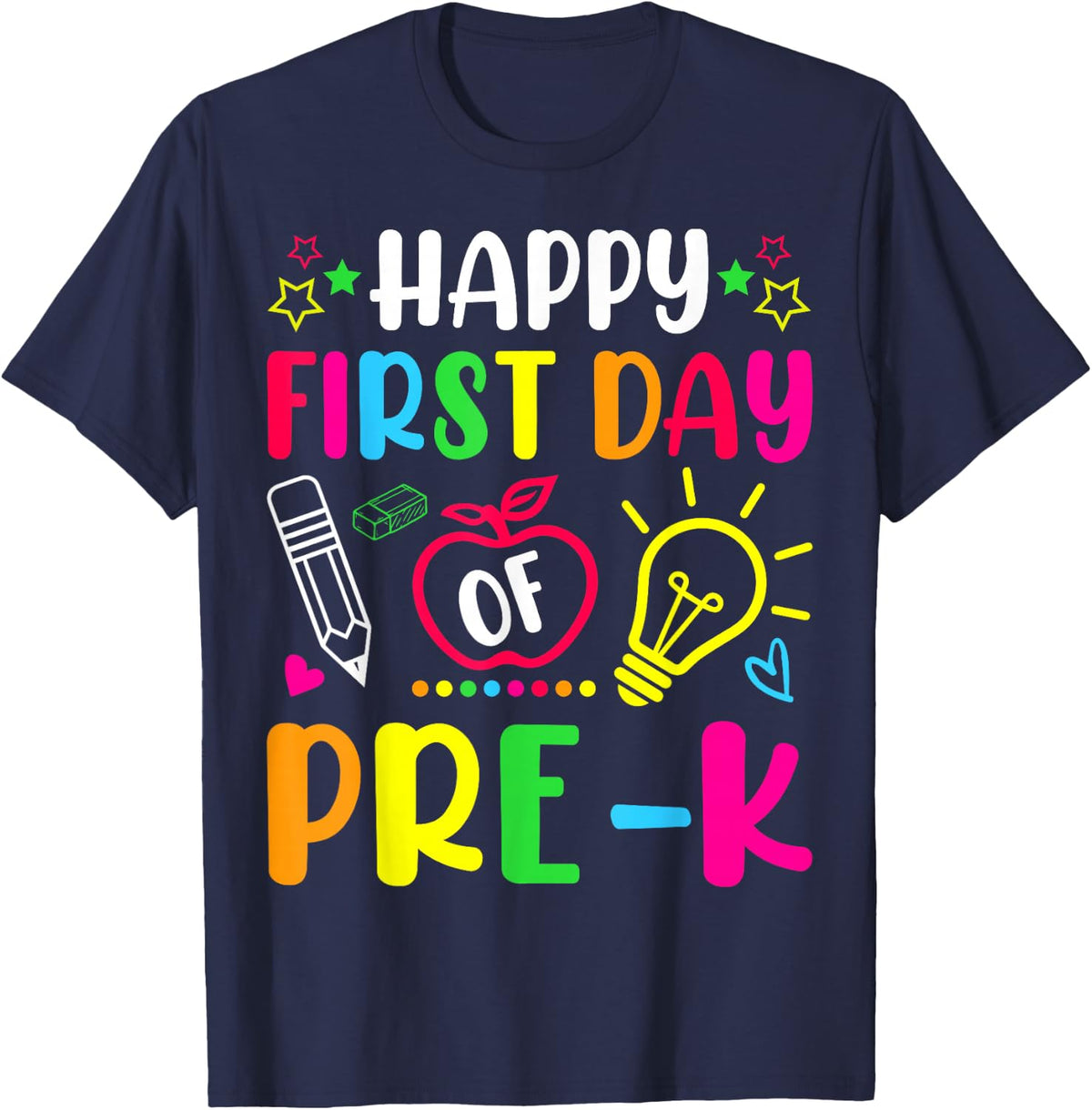 Happy First Day of Pre-k Preschool Back To School Teacher T-Shirt - Navy Blue