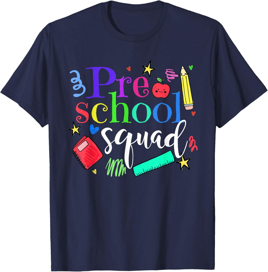 Preschool Squad Back to School Team Preschool Teacher Kids T-Shirt - Navy Blue