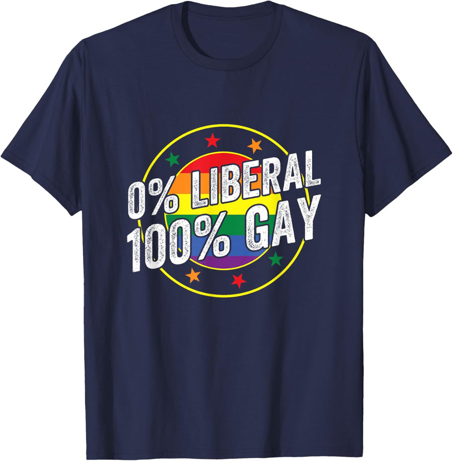 0% Liberal 100 % Gay LGBT Design for Conservatives T-Shirt - Navy Blue