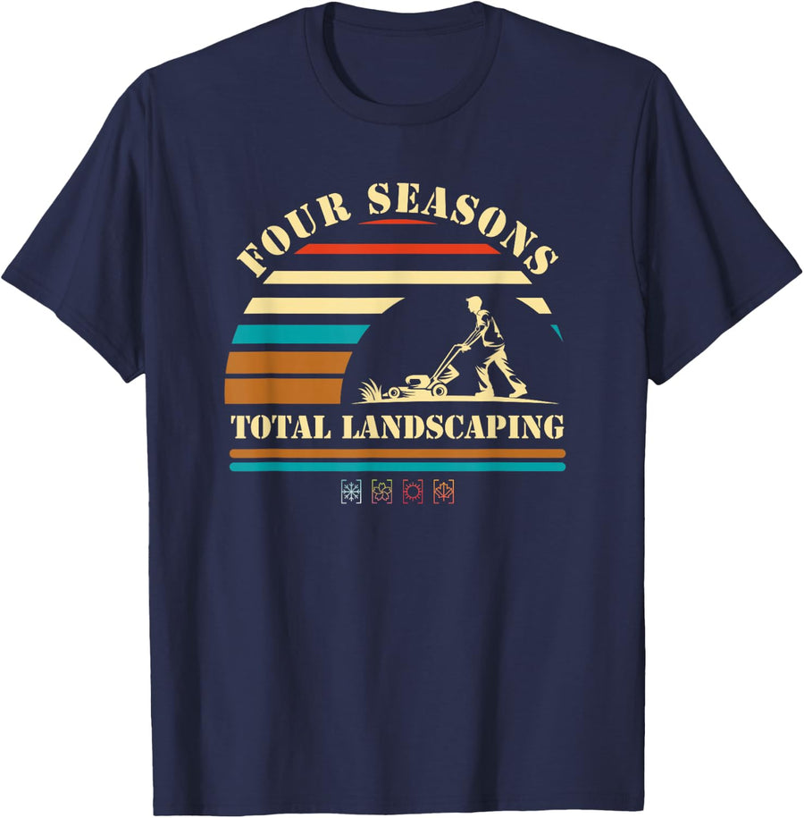 Four Seasons Total Landscaping Sunset Vintage T-Shirt - Navy Blue