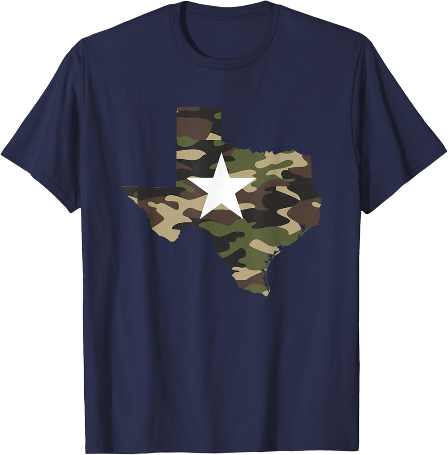 Texas Texan Army Camouflage Star Map US Soldiers Veterans T-Shirt - Navy Blue