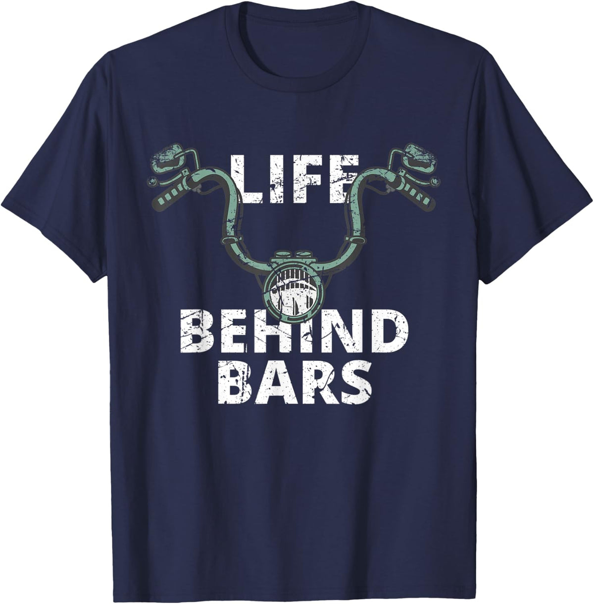 Life Behind Bars Vintage Motorcycle Rider Bikers T-Shirt - Navy Blue