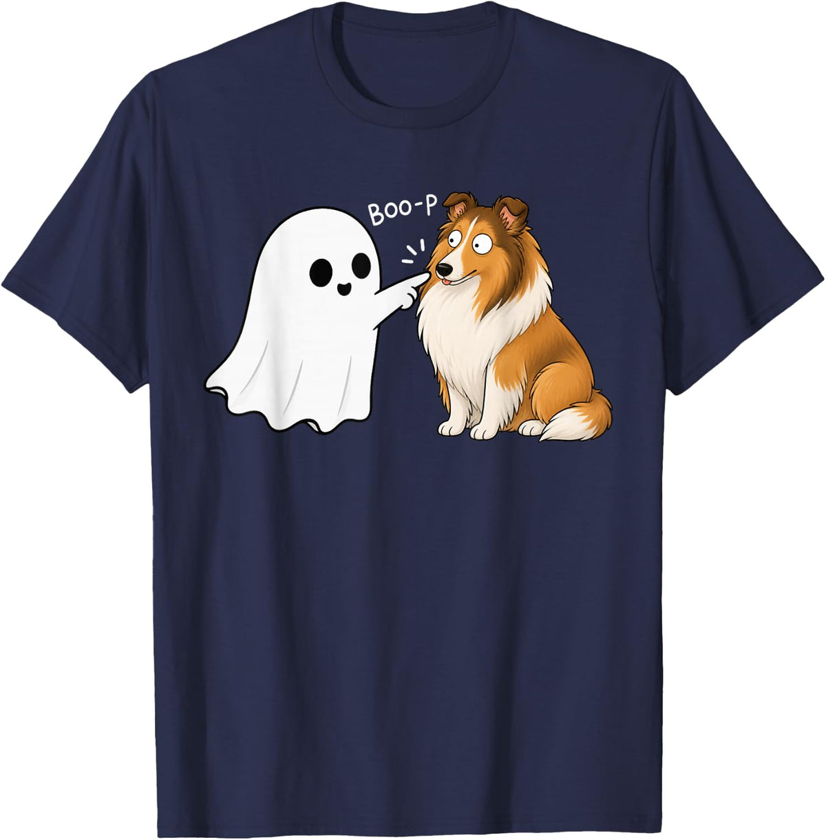 Cute Rough Collie Dog Boop Ghost Halloween T-Shirt - Navy Blue