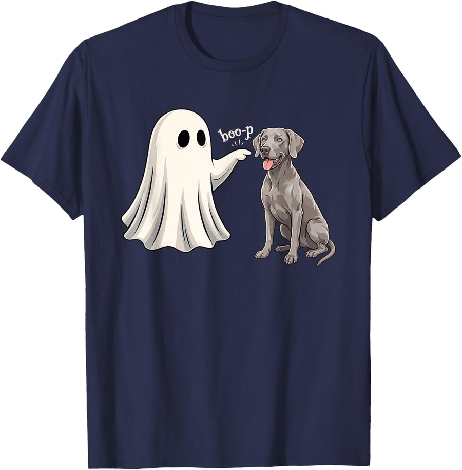 Cute Ghost Booping Weimaraner Dog for Halloween T-Shirt - Navy Blue