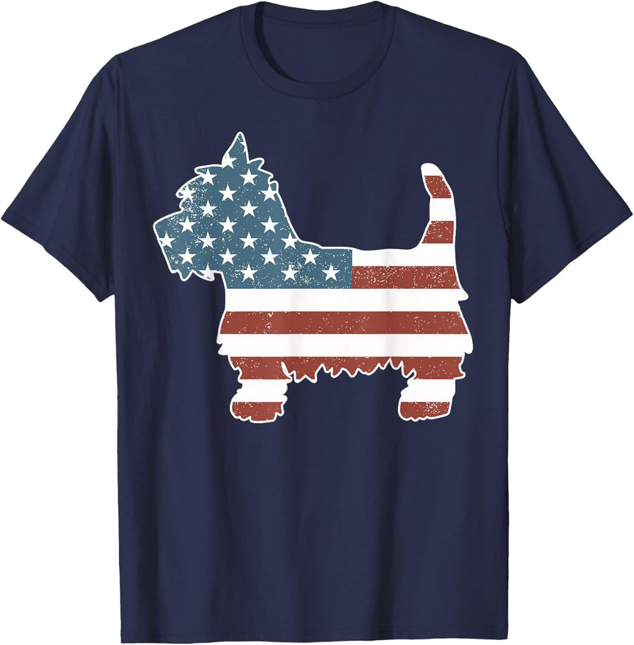 Vintage Patriot Westie Dog T-shirt Westie Silhouette Shirt T-Shirt - Navy Blue