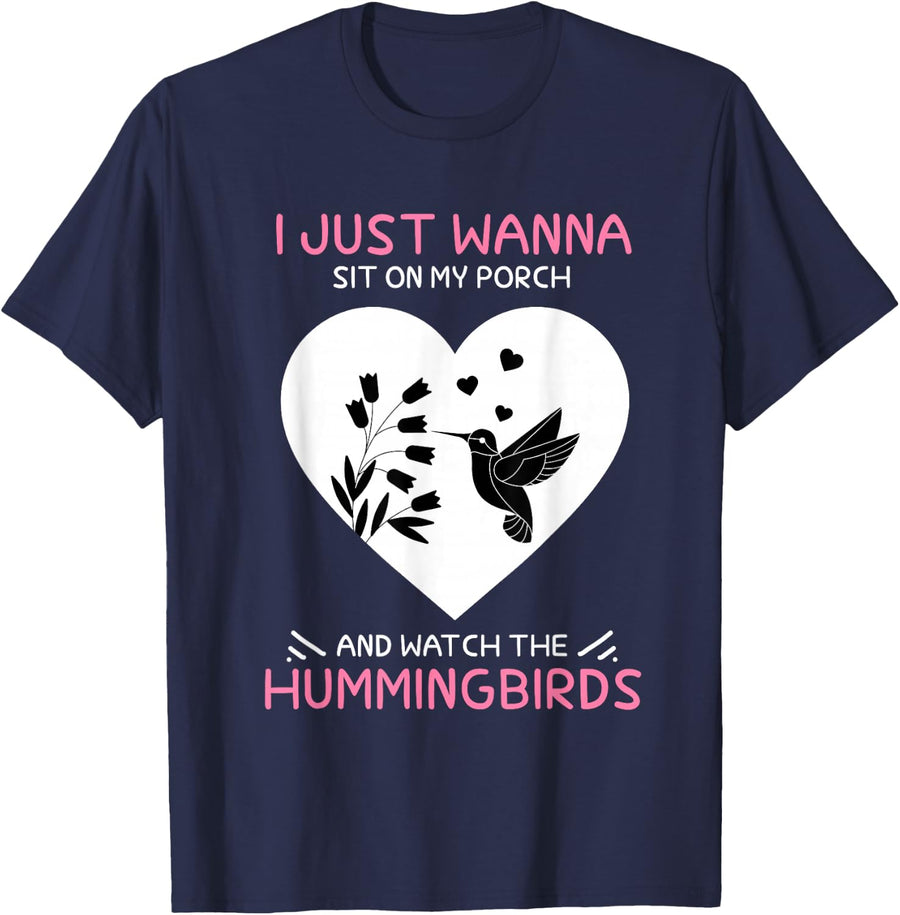 I Just Wanna Sit On My Porch The Bee Hummingbird Lovers T-Shirt - Navy Blue