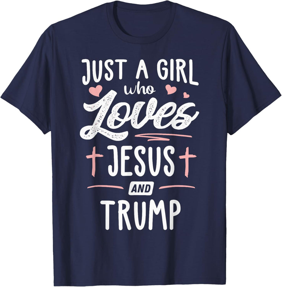Just A Girl Who Loves Jesus And Trump Christmas 2024 T-Shirt - Navy Blue