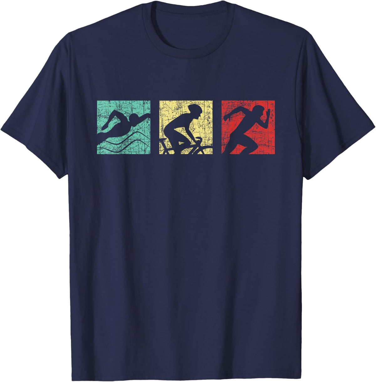 Retro Triathlon - Sports Marathoner Cycling Running Swimming T-Shirt - Navy Blue