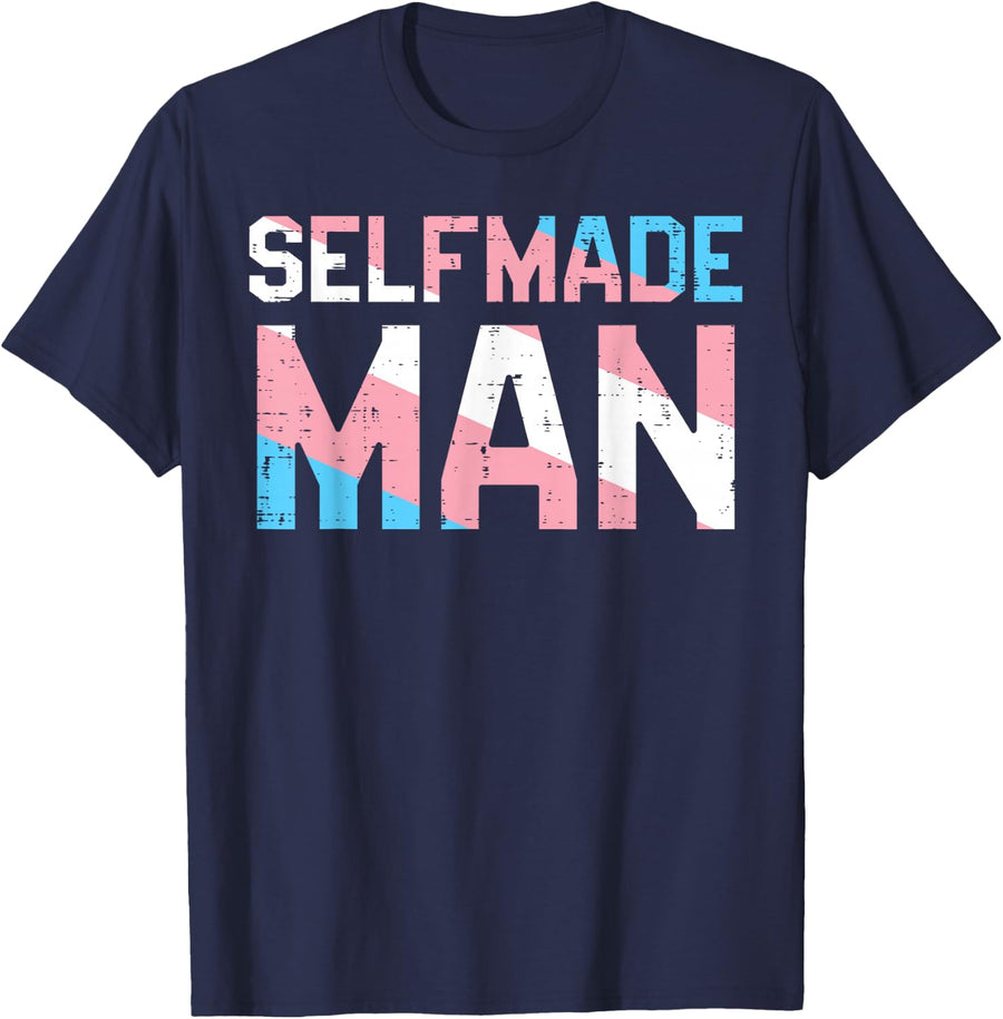 Selfmade Man Transgender Trans Pride Flag Transsexual Ftm T-Shirt - Navy Blue