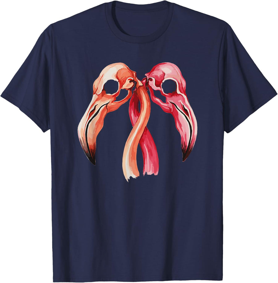 Funny Flamingo Skull Halloween Humor for Pink Bird Lovers T-Shirt - Navy Blue