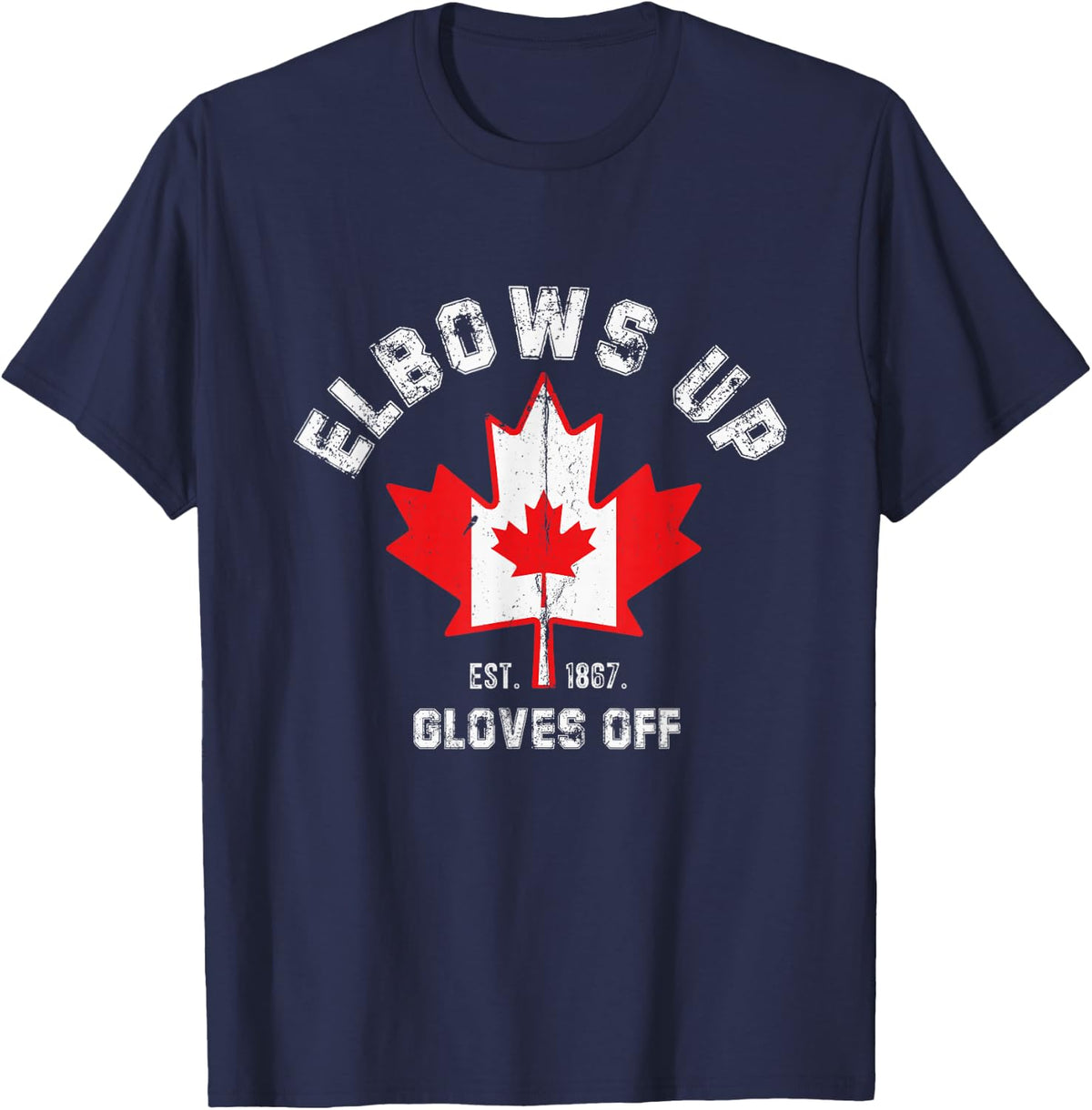 Elbows Up EST 1867 Canadian Maple Leaf Canada T-Shirt - Navy Blue