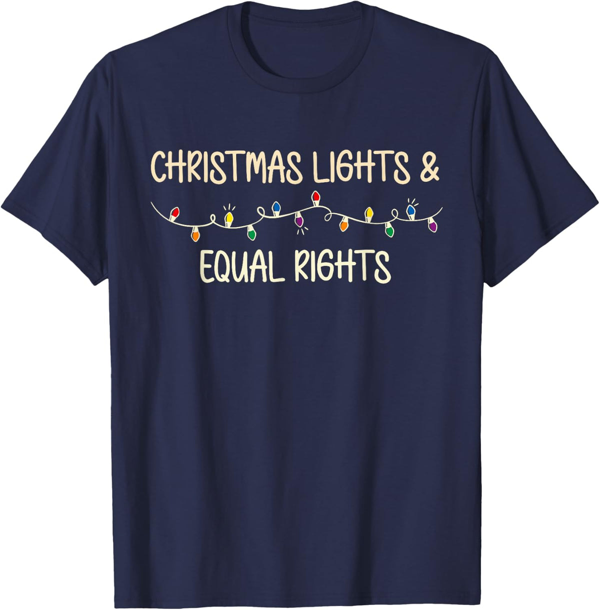 Retro Holiday Lights & Reproductive Rights Xmas Tree Lights T-Shirt - Navy Blue