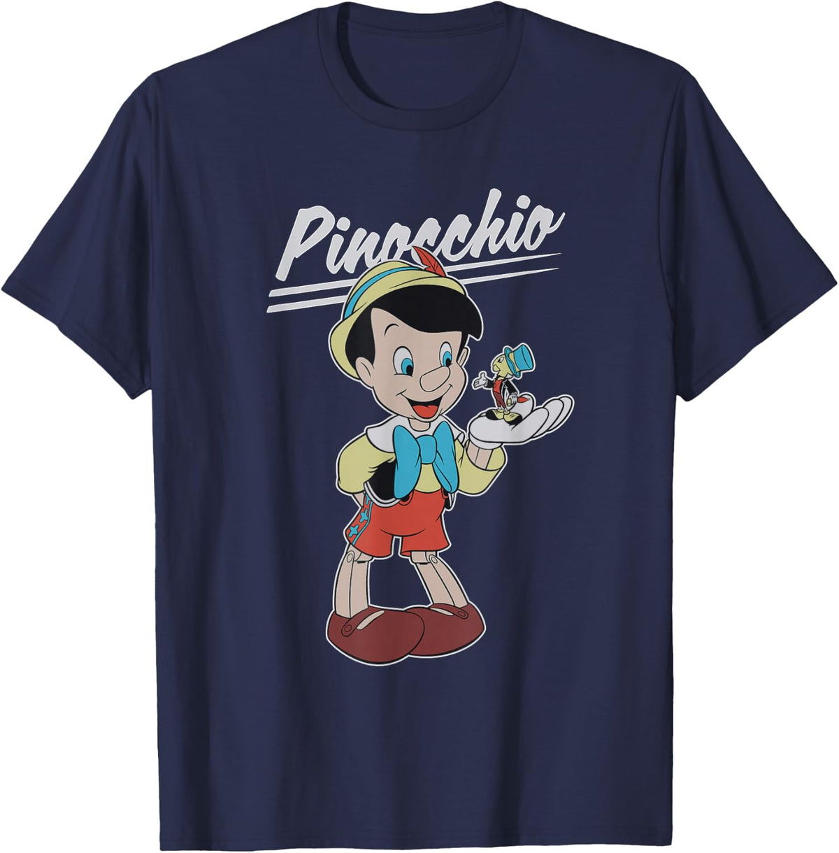 Disney Pinocchio and Jiminy Cricket T-Shirt Small - Navy Blue
