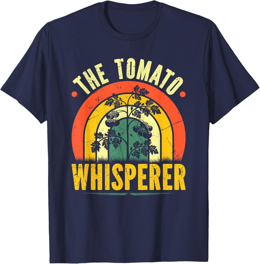 Tomato Farmer, The Tomato Whisperer, Retro Tomato Gardening T-Shirt - Navy Blue