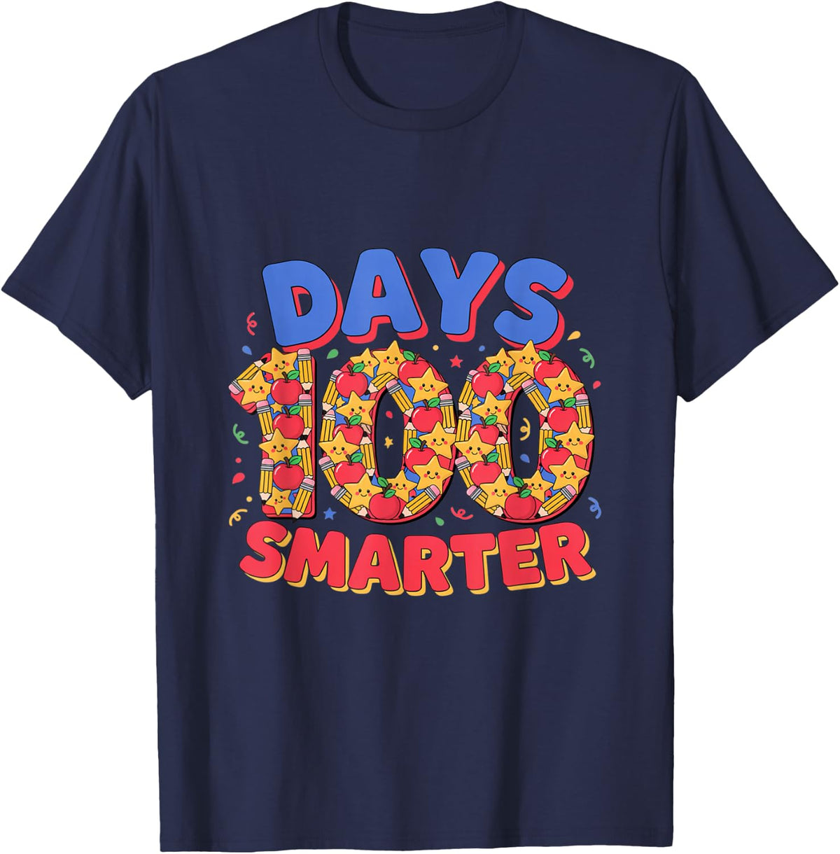Happy 100 Days Smarter - Cute Elementary Teacher Kids T-Shirt - Navy Blue