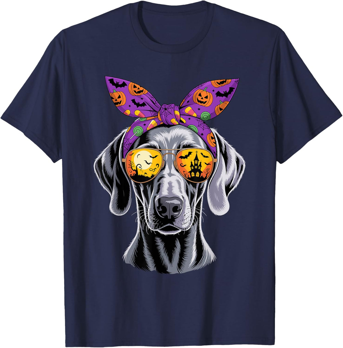 Halloween Bandana Weimaraner Weimaraners T-Shirt - Navy Blue