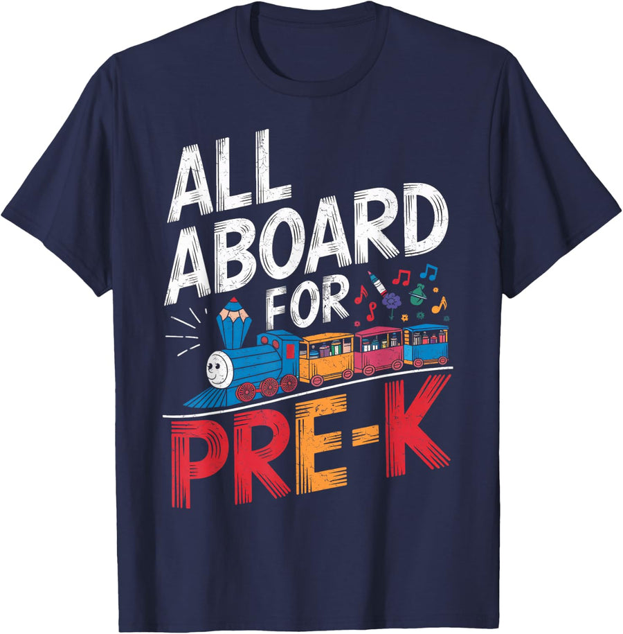 Train Preschool First Day Pre-K Teacher All Aboard For Pre-K T-Shirt - Navy Blue