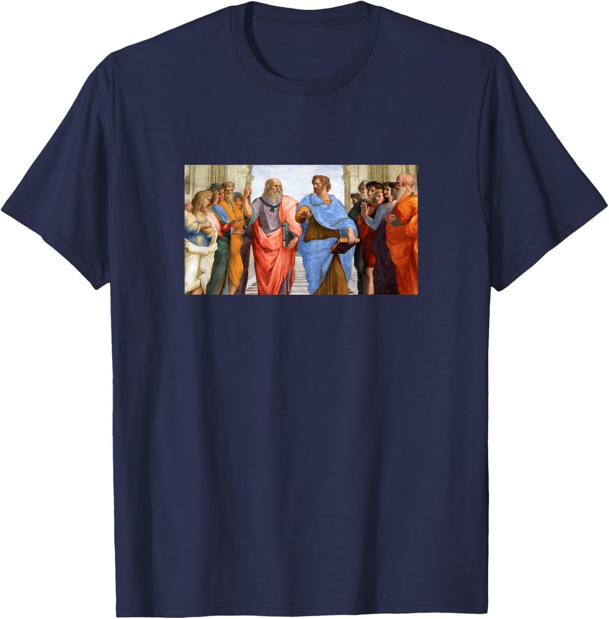Aristotle Philosopher Greek Philosophy School of Athens Art T-Shirt - Navy Blue