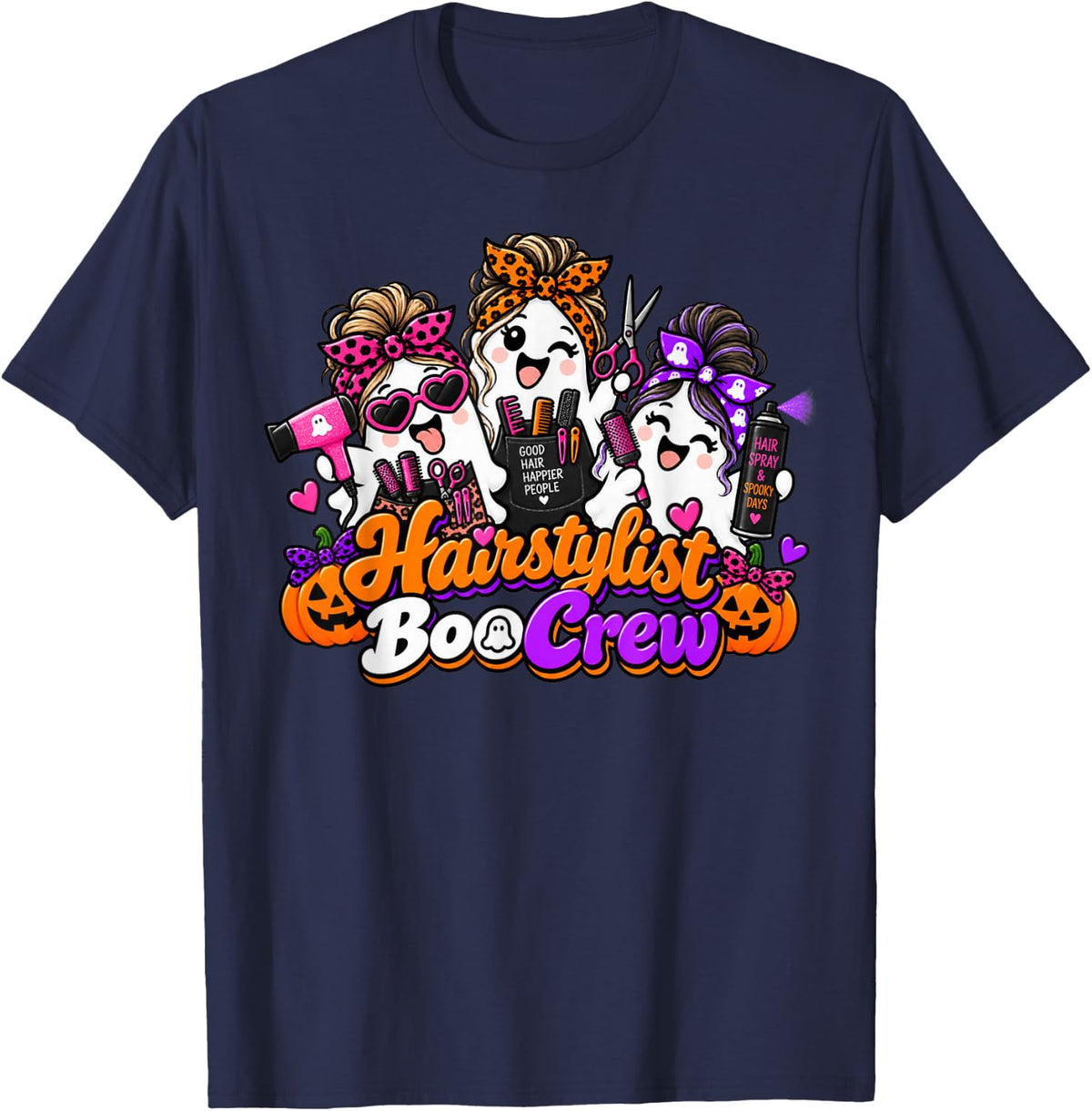 Hairstylist Boo Crew Matching Halloween T-Shirt - Navy Blue