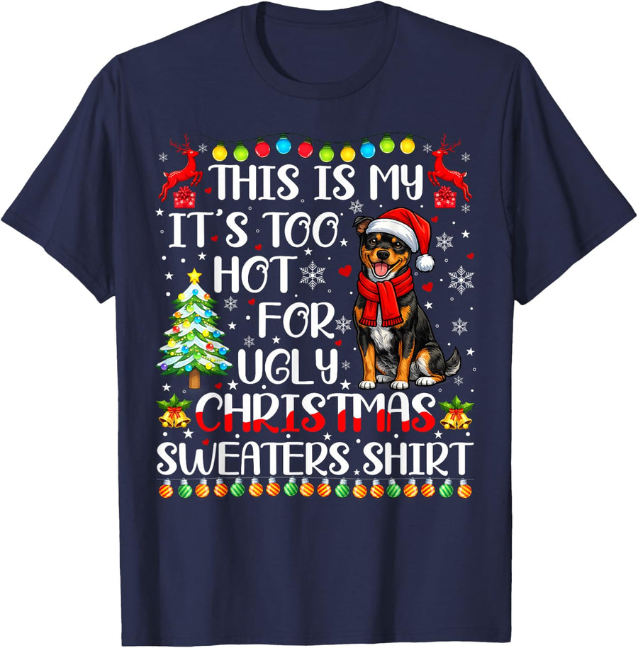 Ugly Christmas Sweaters Staffordshire Bull Terrier Dog Xmas T-Shirt - Navy Blue