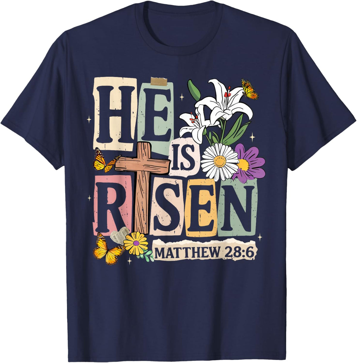 He is Risen Jesus Christian Happy Easter Shirts Women Girls T-Shirt - Navy Blue