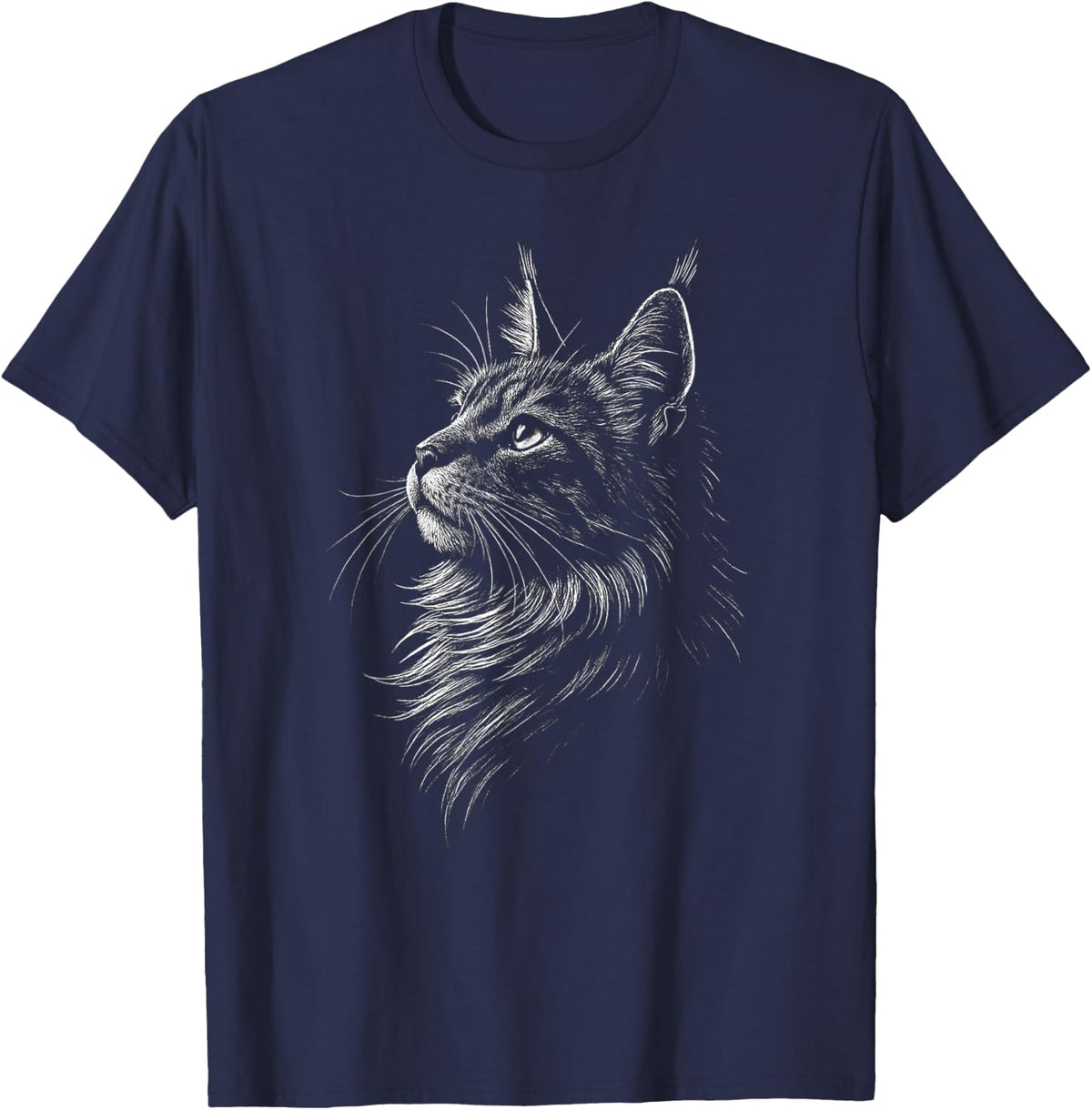 Maine Coon Cat Artwork Animal Pet Art Graphic Motif Cat Dad T-Shirt - Navy Blue