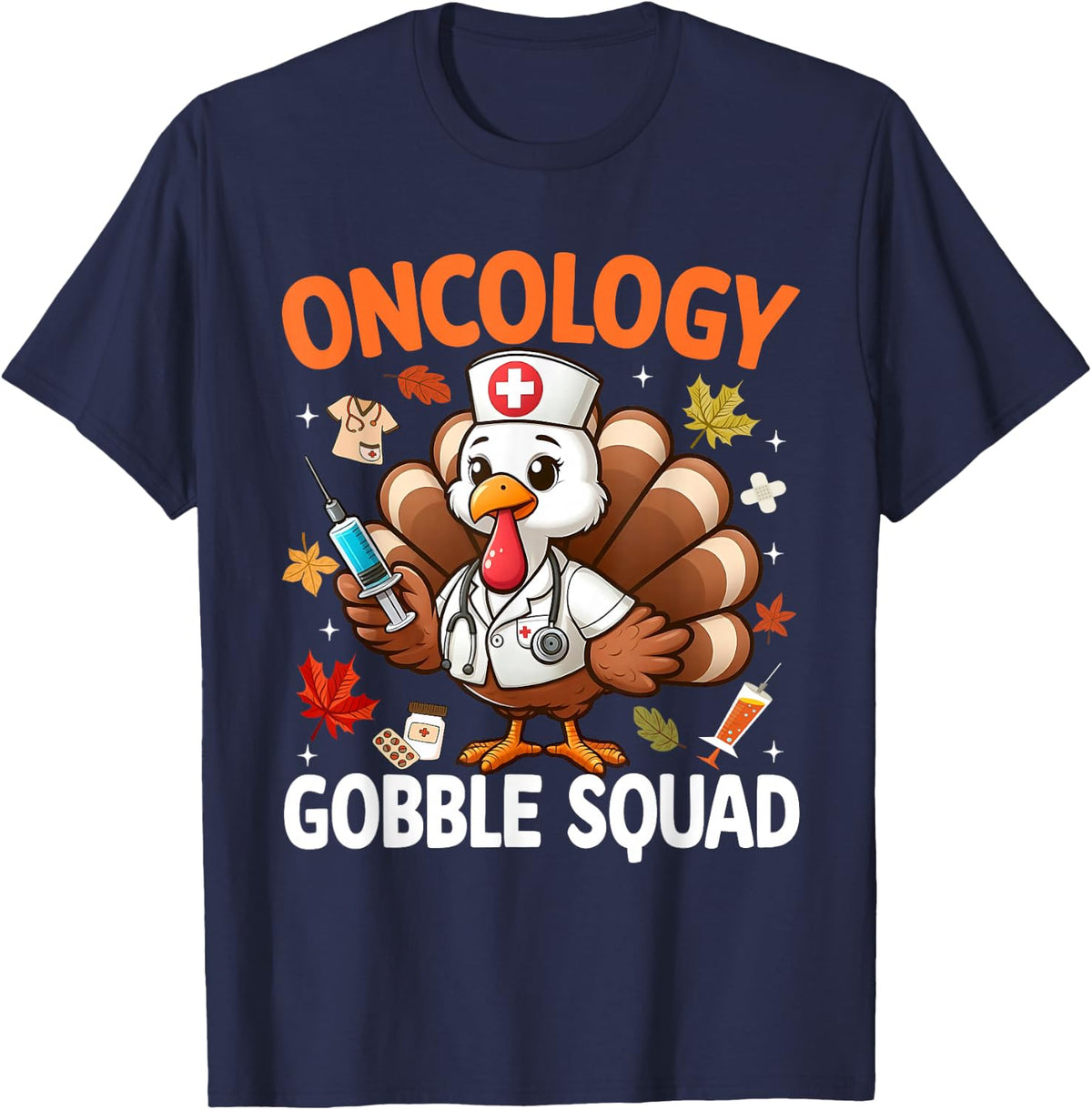 Thanksgiving Oncology Nurse Gobble Squad Turkey Fall Autumn T-Shirt - Navy Blue