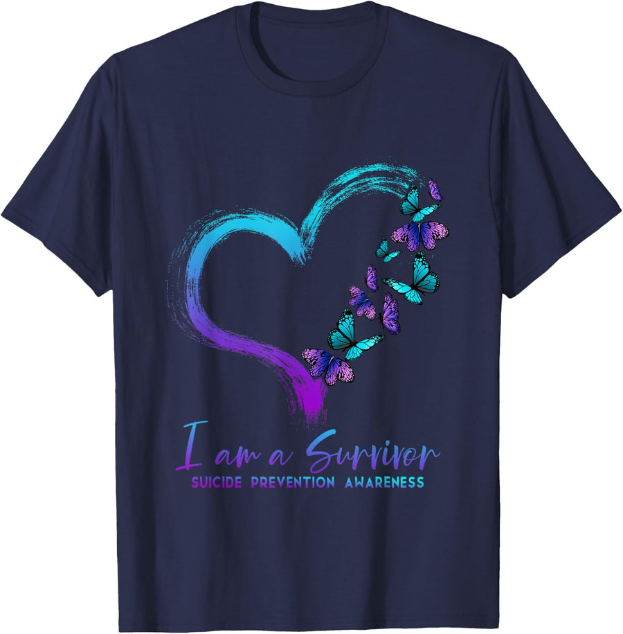 I Am A Survivor Suicide Prevention Awareness T-Shirt Tee for Men and Women - Navy Blue
