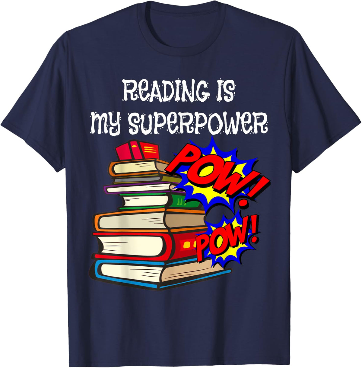 Reading is My Super Power Superhero Best English Teacher T-Shirt - Navy Blue